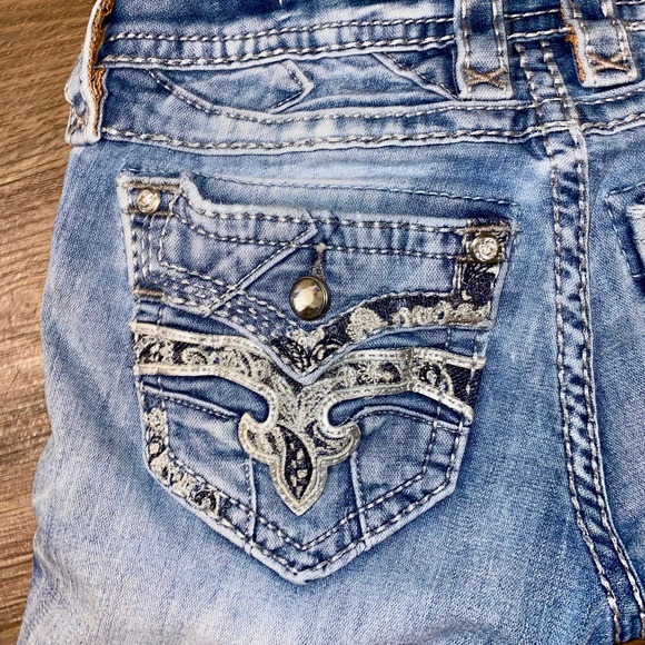 ROCK REVIVAL BARBILA STRAIGHT METALLIC SILVER LACE FLAP POCKETS RHINESTONES 25 - Picture 4 of 8